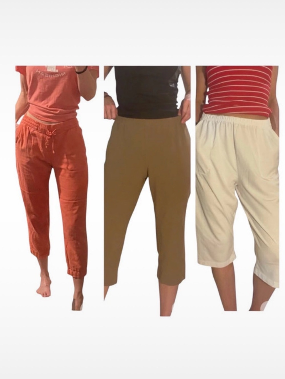 Old Navy & Blair, Cropped Elastic-Waist Capris in Orange, Brown, White